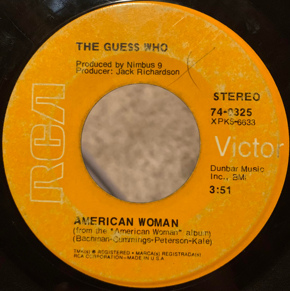 American Woman / No Sugar Tonight by The Guess Who physical vinyl pressing cover artwork on VinVibe