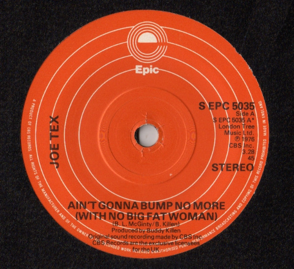 Ain't Gonna Bump No More (With No Big Fat Woman) by Joe Tex physical vinyl pressing cover artwork on VinVibe