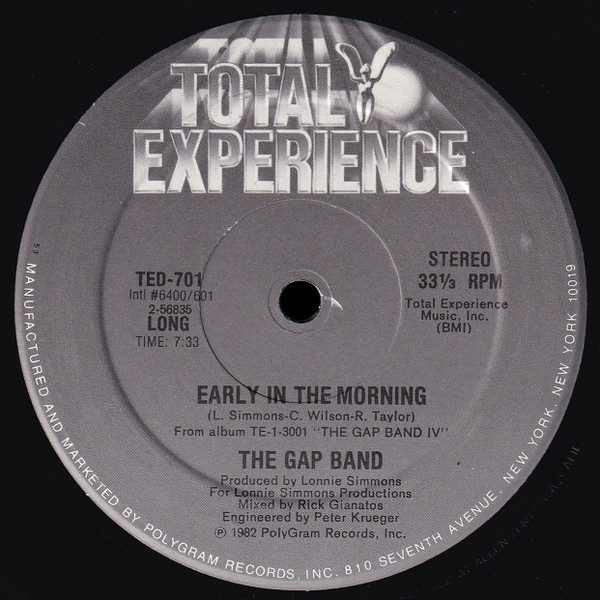 Early In The Morning by The Gap Band physical vinyl pressing cover artwork on VinVibe