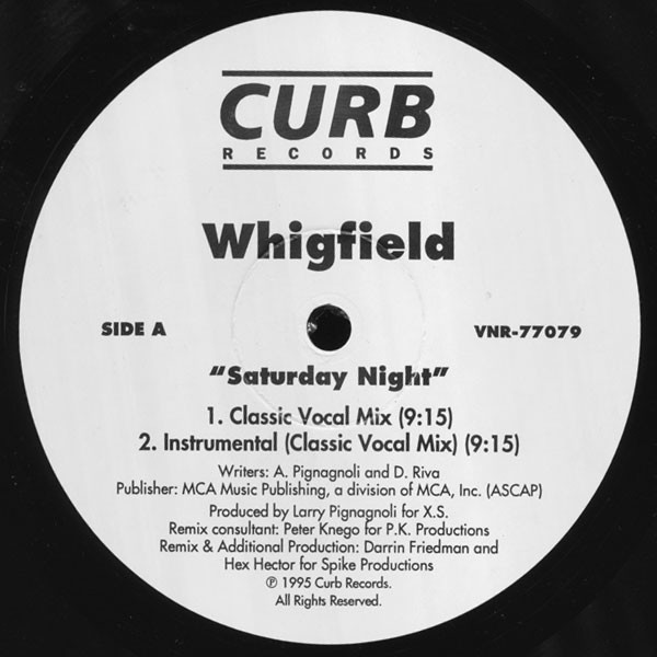 Saturday Night by Whigfield physical vinyl pressing cover artwork on VinVibe