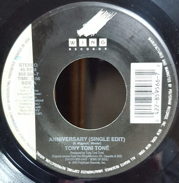 Anniversary by Tony! Toni! Toné! physical vinyl pressing cover artwork on VinVibe