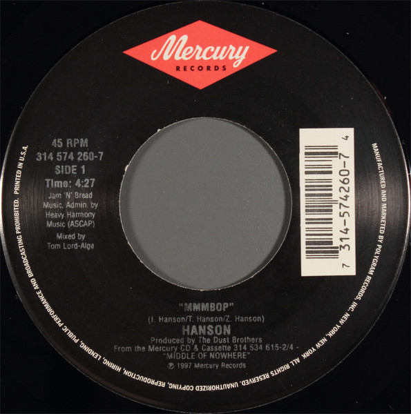 Mmm Bop by Hanson physical vinyl pressing cover artwork on VinVibe