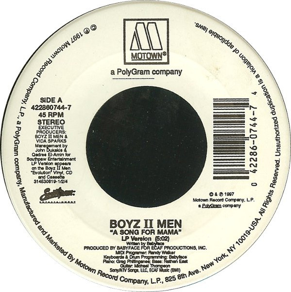 A Song For Mama by Boyz II Men physical vinyl pressing cover artwork on VinVibe