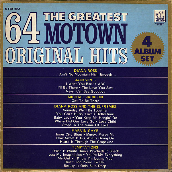 The Greatest 64 Motown Original Hits by Various physical vinyl pressing cover artwork on VinVibe