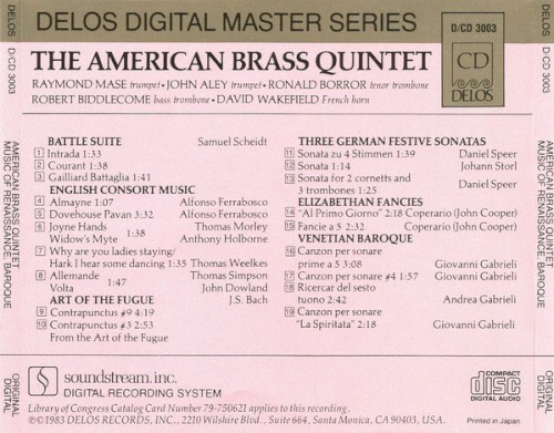 Plays Renaissance Elizabethan And Baroque Music by American Brass Quintet